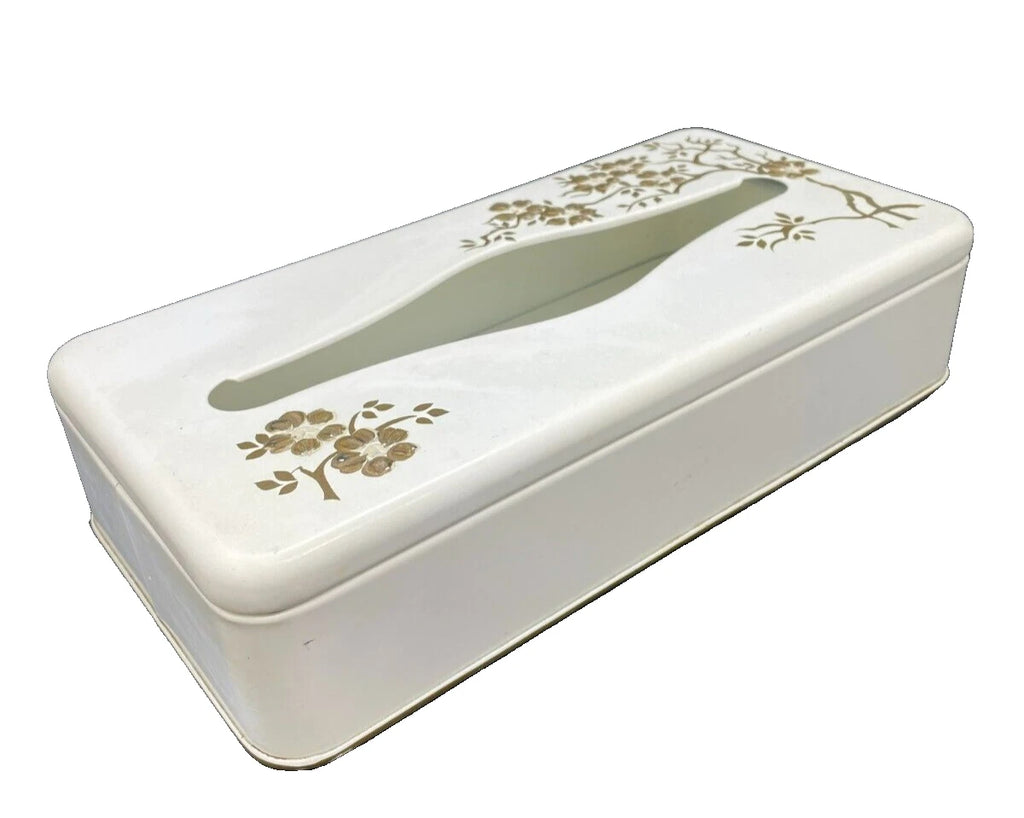 Vintage Ransburg 1950s Retro Hand Painted White and Gold Metal Tissue Box | eBay