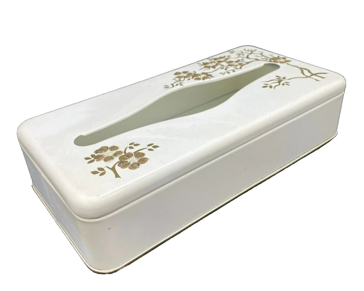 Vintage Ransburg 1950s Retro Hand Painted White and Gold Metal Tissue Box | eBay