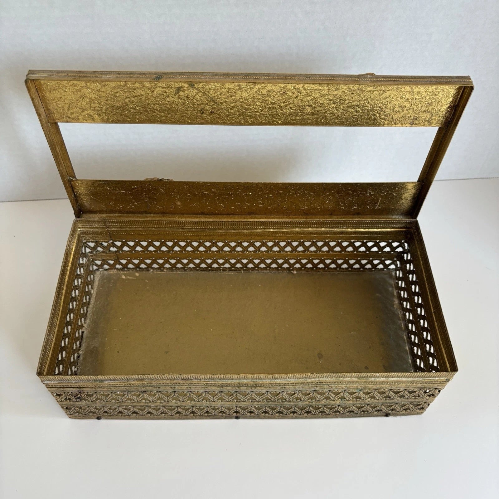 Vintage MCM Brass Tissue Box Cover Hollywood Regency Floral Filigree Goldtone | eBay