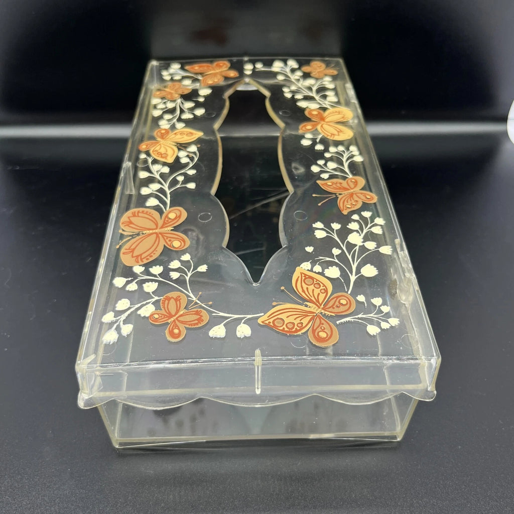 Vtg Acrylic Clear Tissue Box Cover Holder with Hinged Lid Butterflies Wolff | eBay