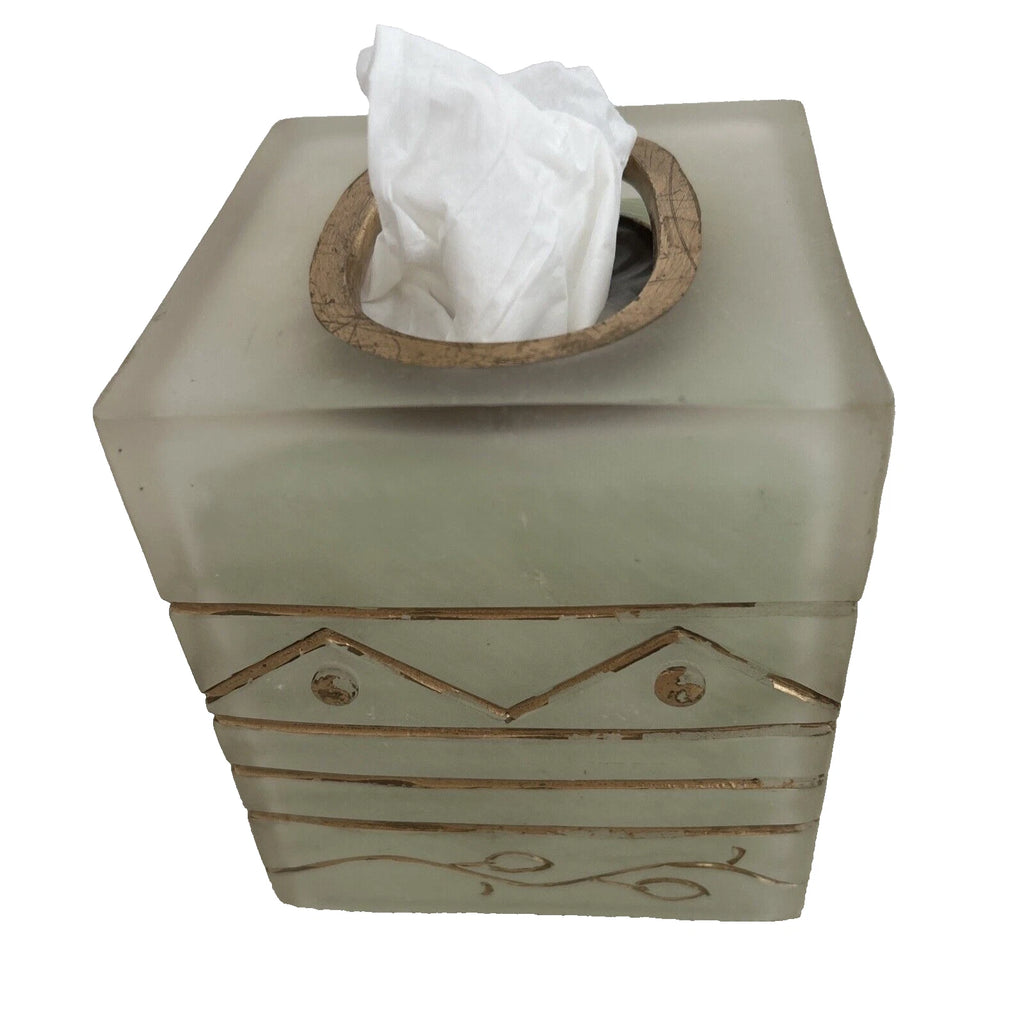 Wamsutta Monique Tissue Cube Box Cover Frosted Clear Resin Gold Accent Preowned | eBay