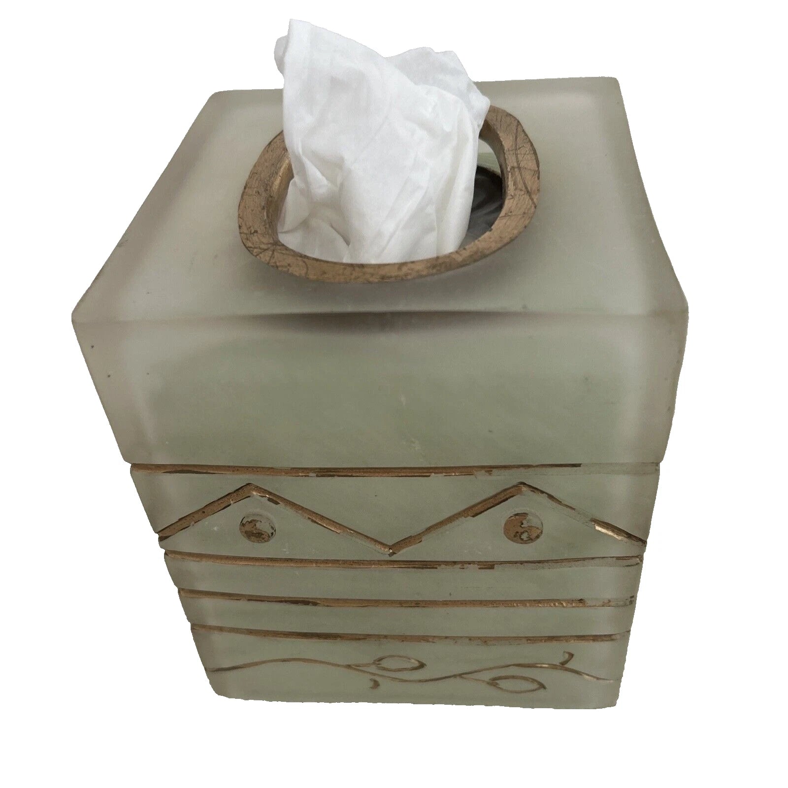 Wamsutta Monique Tissue Cube Box Cover Frosted Clear Resin Gold Accent Preowned | eBay