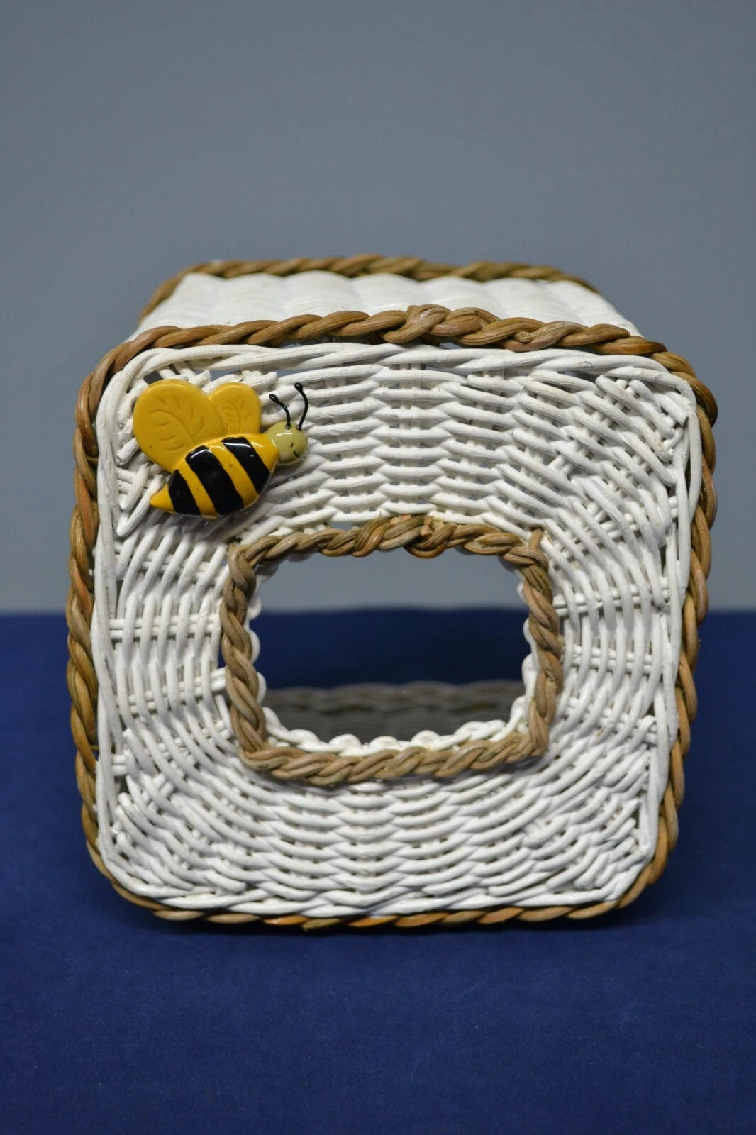 Vintage White Wicker Tissue Box Cover Bees | eBay