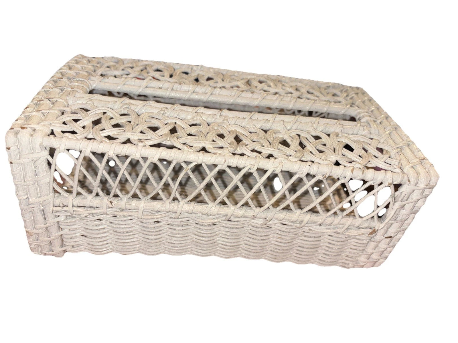 Vintage Woven Wicker Rattan Tissue Box Cover White Boho 10” | eBay