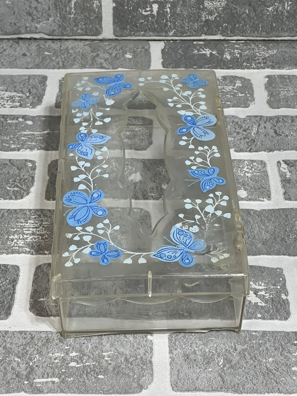 Vintage Wolff Products Co Clear Plastic Tissue Box Painted Butterfly Hinged Lid | eBay