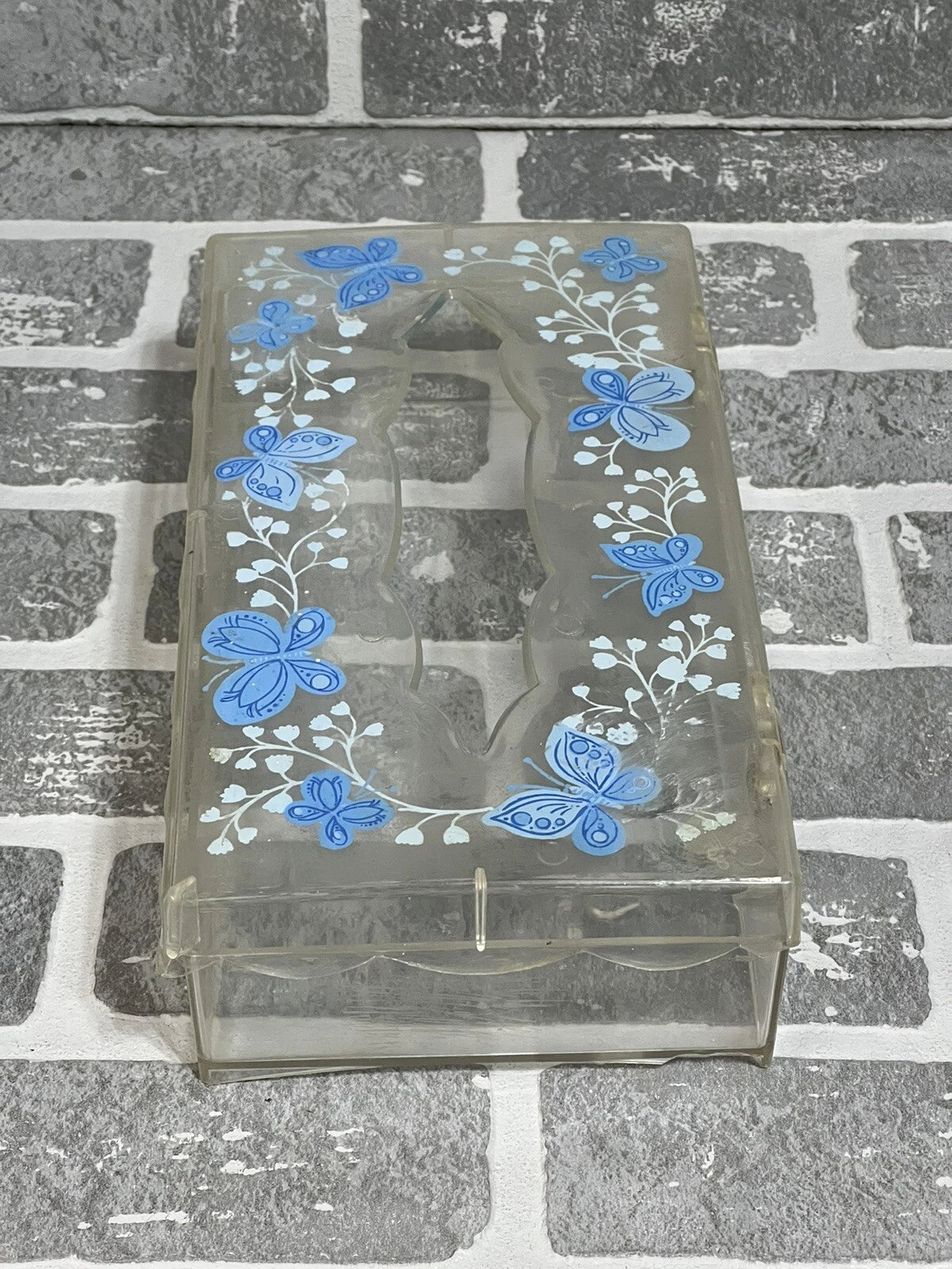 Vintage Wolff Products Co Clear Plastic Tissue Box Painted Butterfly Hinged Lid | eBay