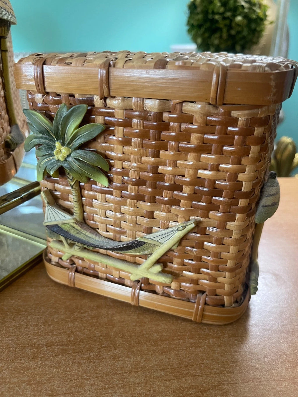 Wicker/Rattan Tropical Decor, Tissue Box /Box, Palm Tree & Hammock, Boho | eBay