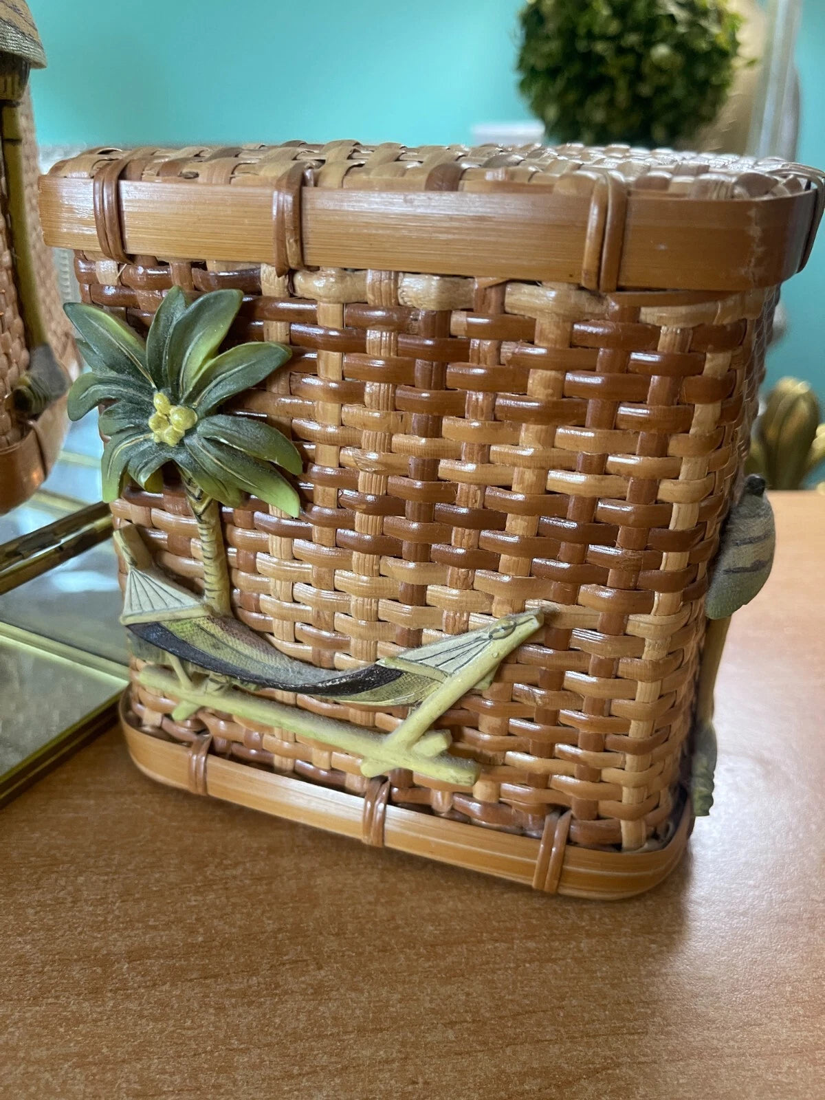 Wicker/Rattan Tropical Decor, Tissue Box /Box, Palm Tree & Hammock, Boho | eBay