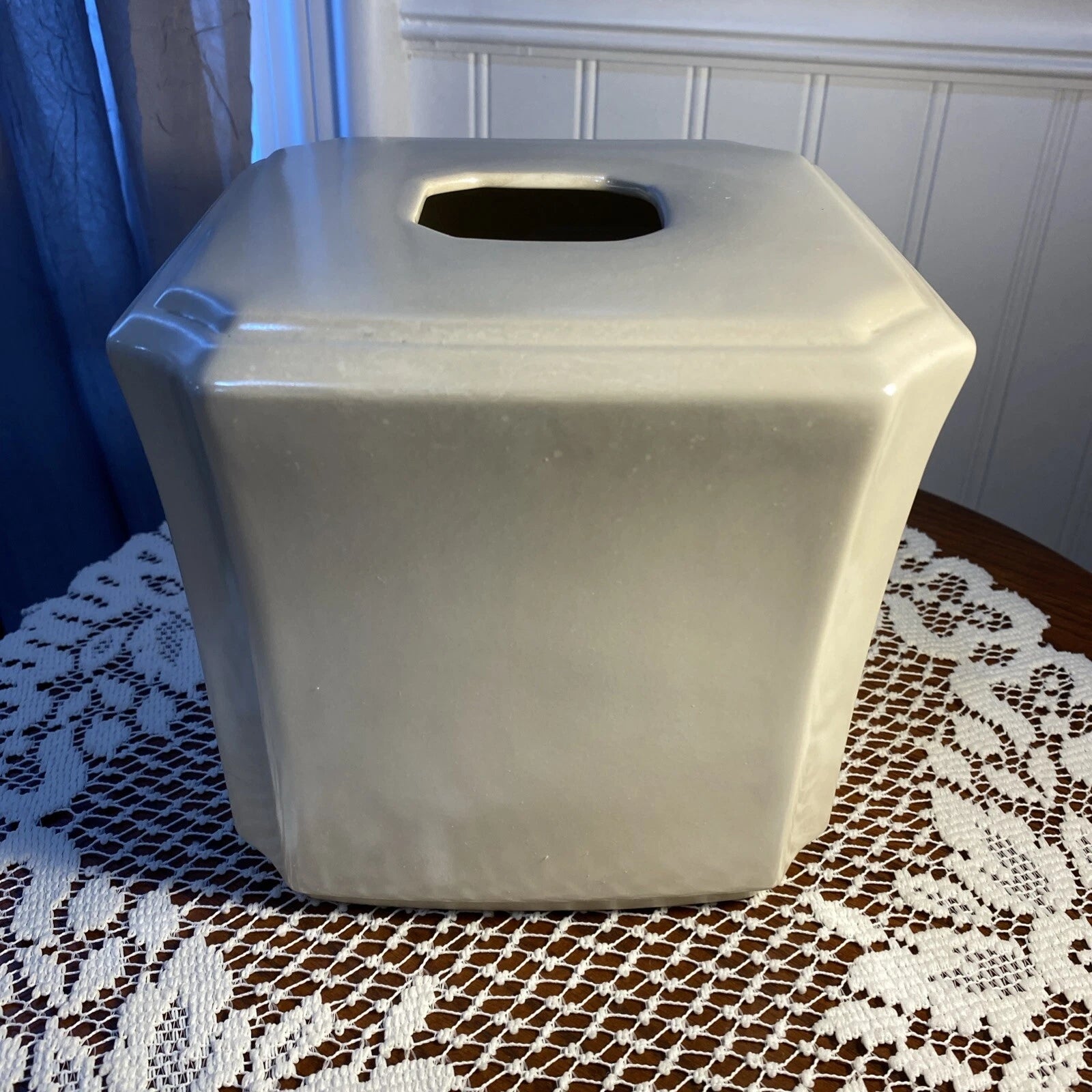 Cream Tissue Box Cover Stoneware 6” T X 6.50” W | eBay