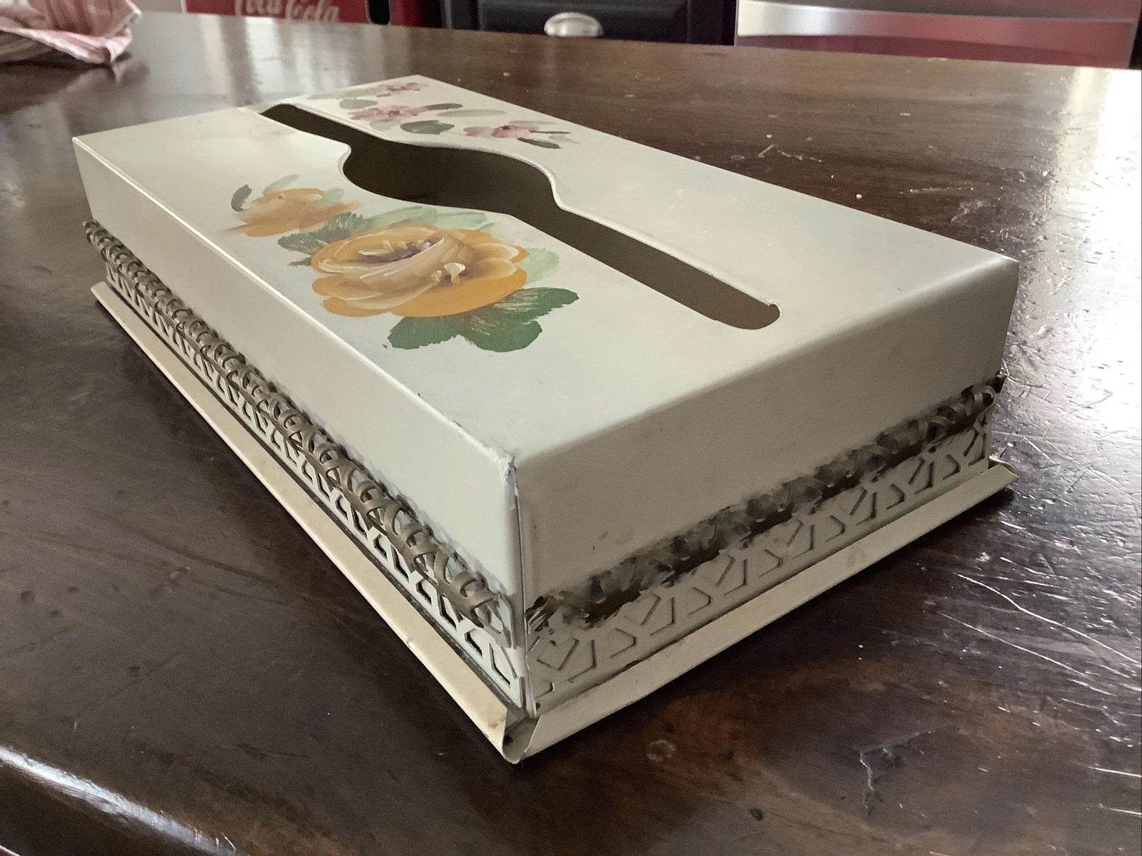 Vintage SHABBY Chic Metal TISSUE Box Holder Cover Hand Painted Flower | eBay
