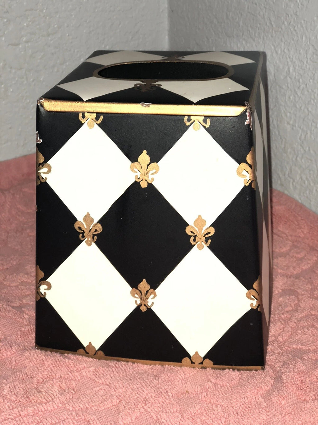Vintage Mid Century Metal Painted Harlequin Fleur De Lis Tissue Box Holder | eBay