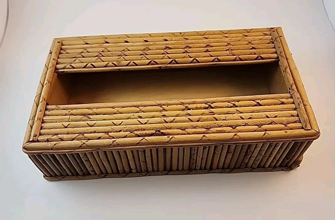 Boho Burnt Bamboo Rectangle Tissue Box Cover With Slid Out Bottom Tiki Bar | eBay