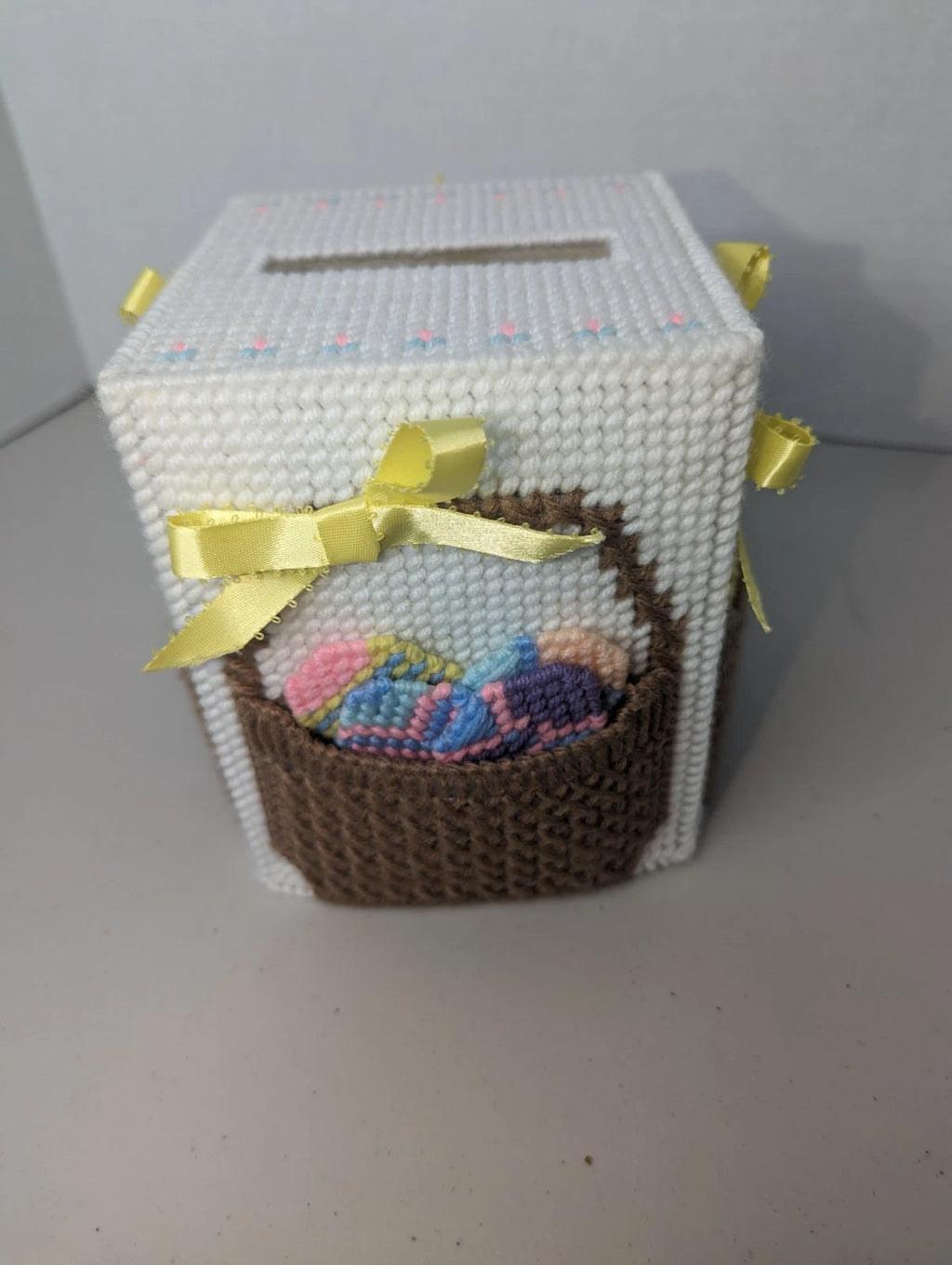 Vtg Plastic Canvas Needlepoint Easter Egg Basket Square Tissue Cover Box | eBay