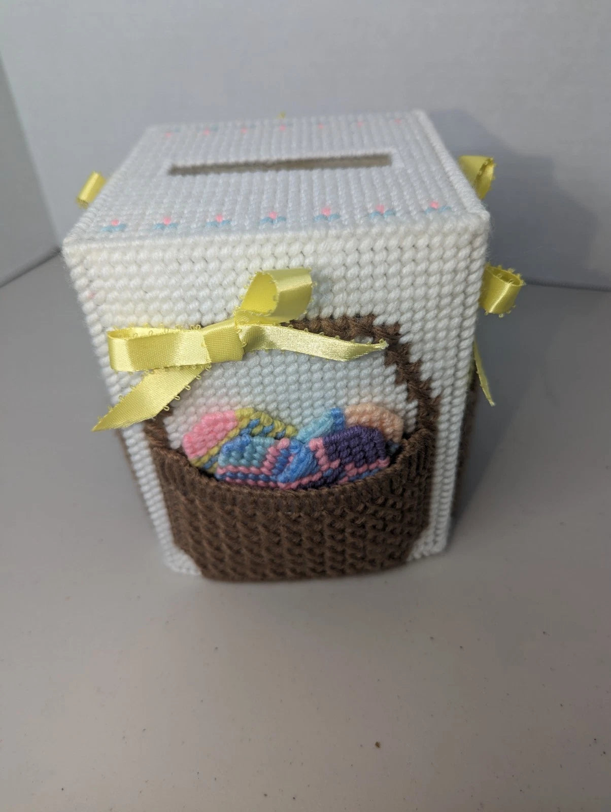 Vtg Plastic Canvas Needlepoint Easter Egg Basket Square Tissue Cover Box | eBay