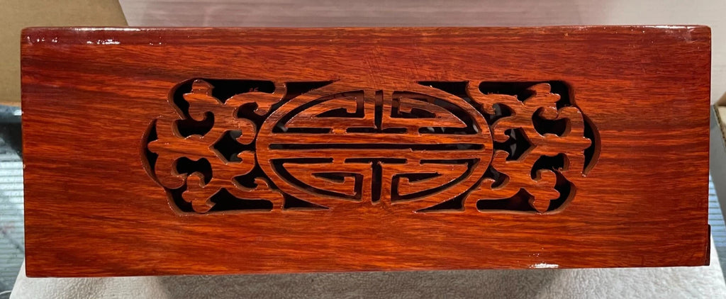 VINTAGE ASIAN WOODEN HAND CARVED TISSUE BOX COVER W/ INLAY DESIGN & SLIDING TRAY | eBay