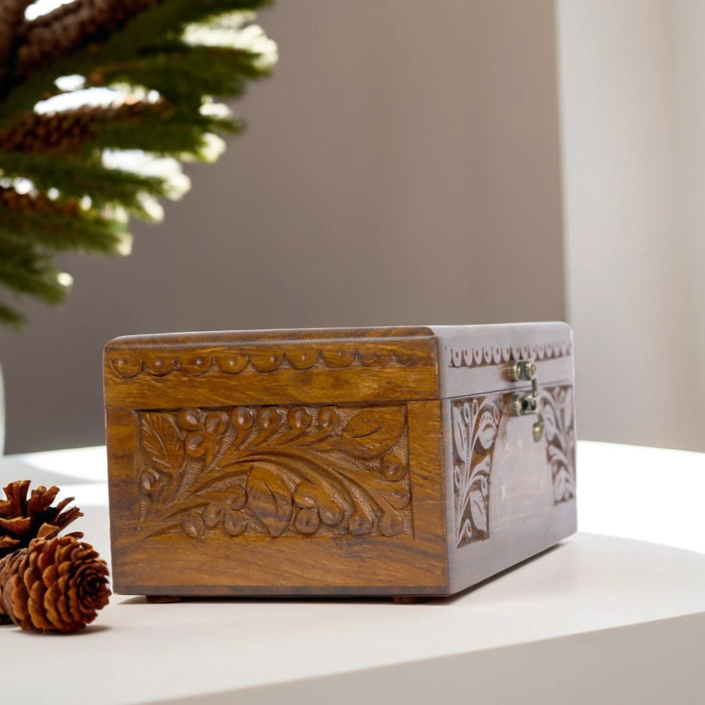 Wooden Tissue Box 8x5x4 – Hand-Carved Floral Design, Durable & Decorative | eBay