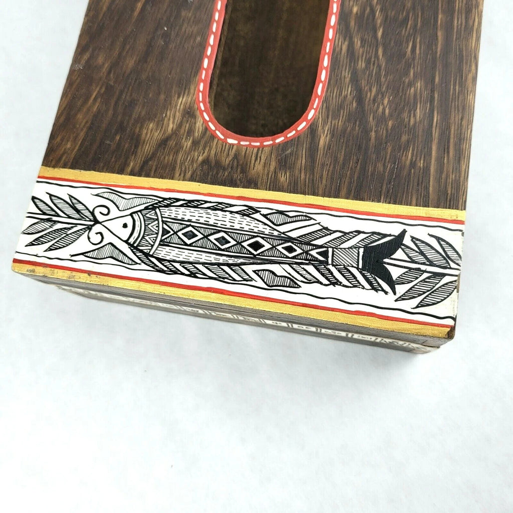 Wood Tissue Box Hand Painted Holder Boho Rustic Decor Hinged Tissue Paper Holder | eBay