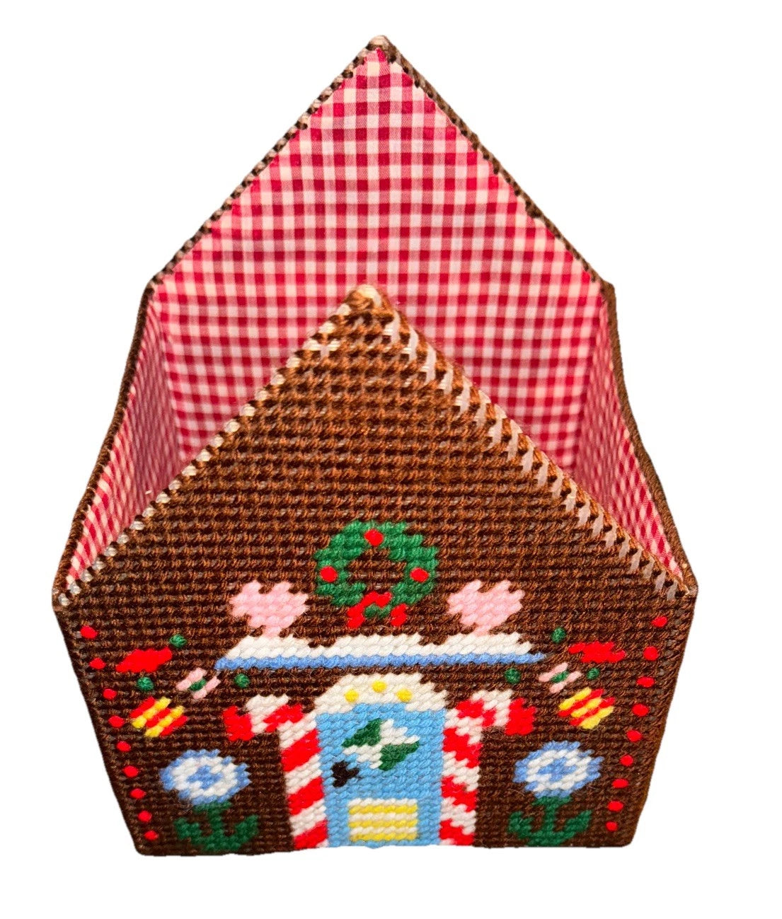 Handmade Plastic Canvas Needlepoint Christmas Tissue Box Holder Gingham Holiday | eBay