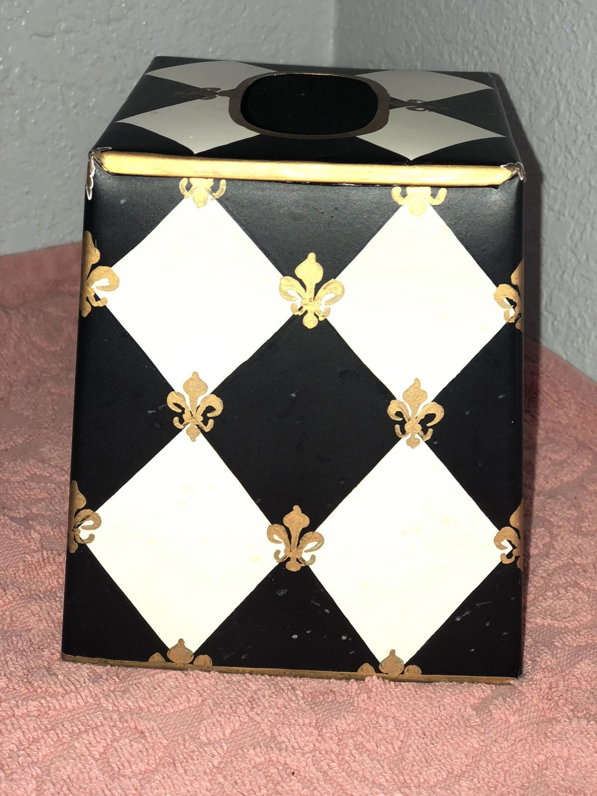 Vintage Mid Century Metal Painted Harlequin Fleur De Lis Tissue Box Holder | eBay