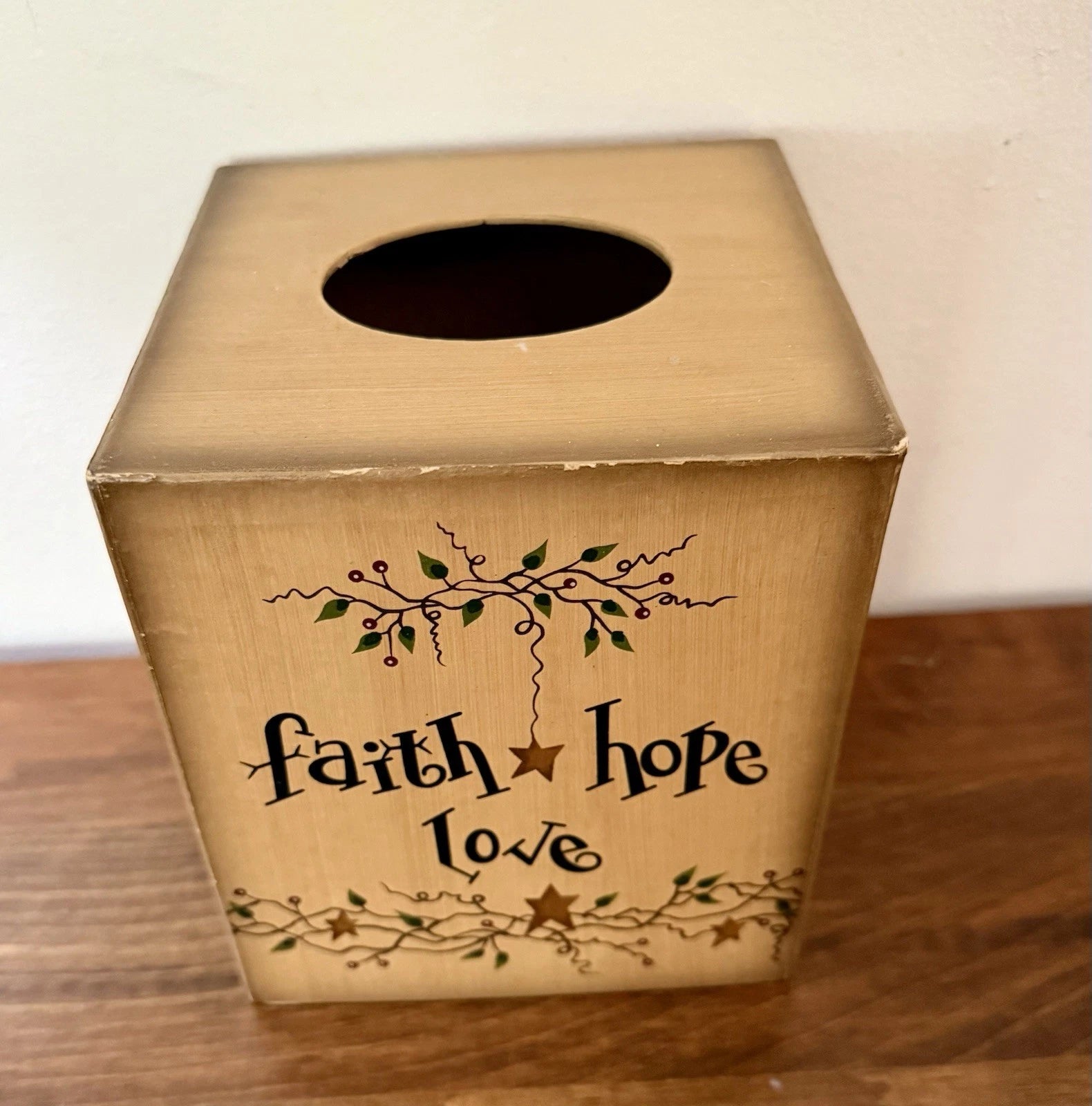"Faith Hope Love” Tissue Box. Americana Country Themed Vine And Star Design | eBay