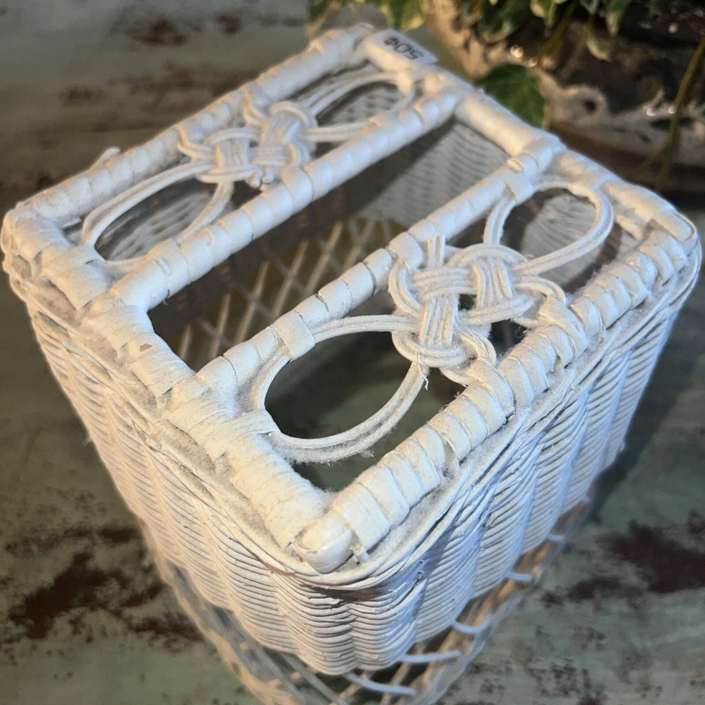 Vintage White Wicker Tissue Box Cover Square Boho Cottage | eBay