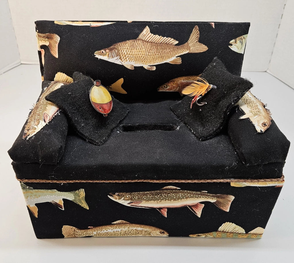 Tissue Box Cover Fishing Sofa Fish Couch Padded Cushions Ocean Theme Decor 9x5x4 | eBay