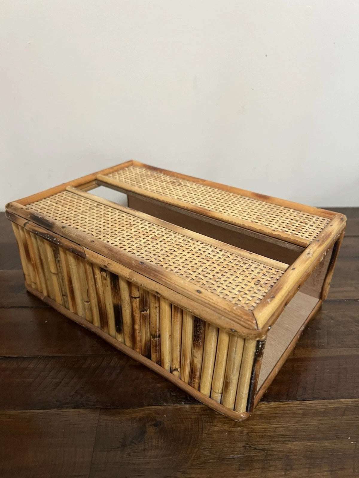 Vintage MCM Bamboo Wood Tissue Box Holder Sturdy Solid Piece | eBay