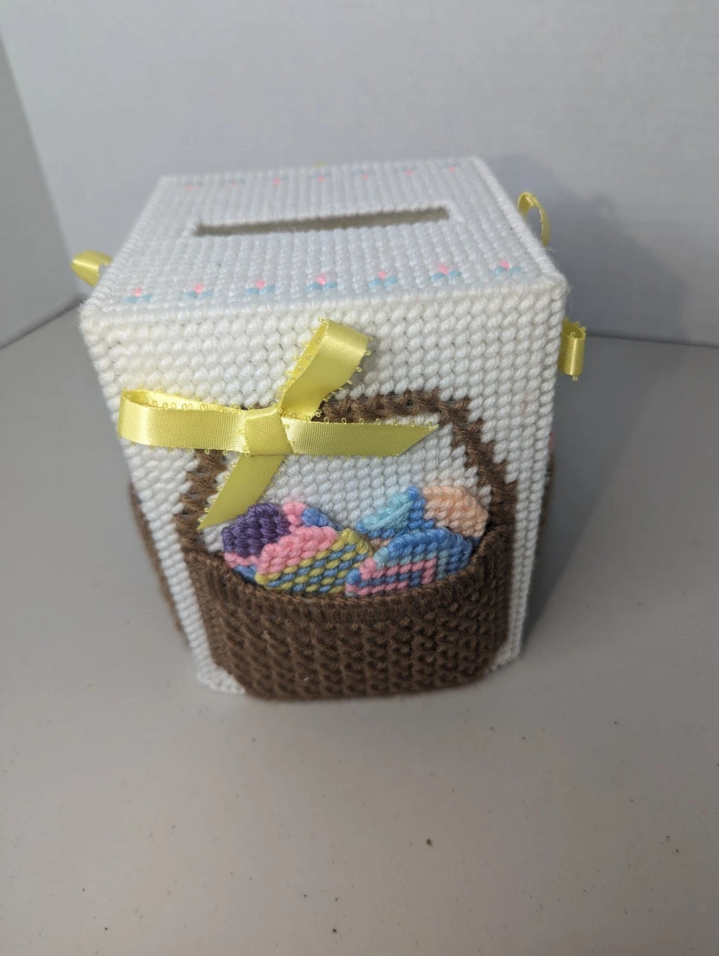 Vtg Plastic Canvas Needlepoint Easter Egg Basket Square Tissue Cover Box | eBay