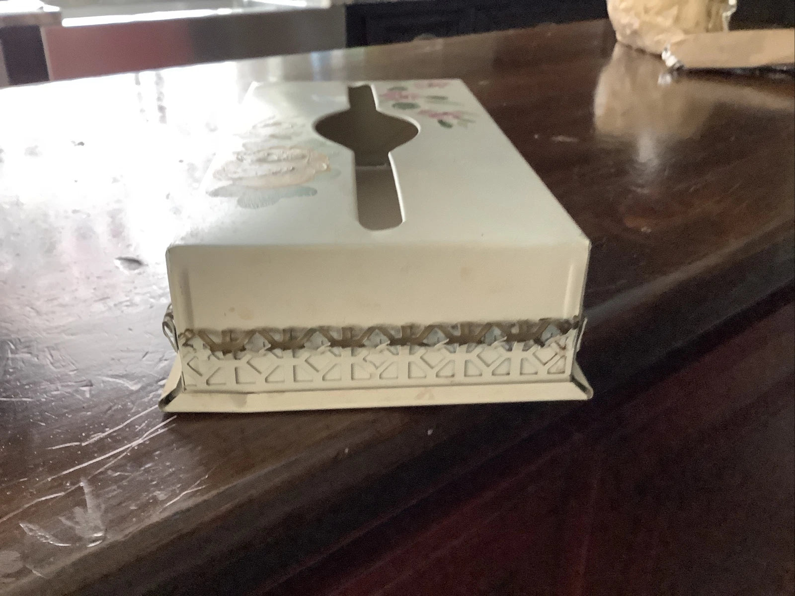 Vintage SHABBY Chic Metal TISSUE Box Holder Cover Hand Painted Flower | eBay