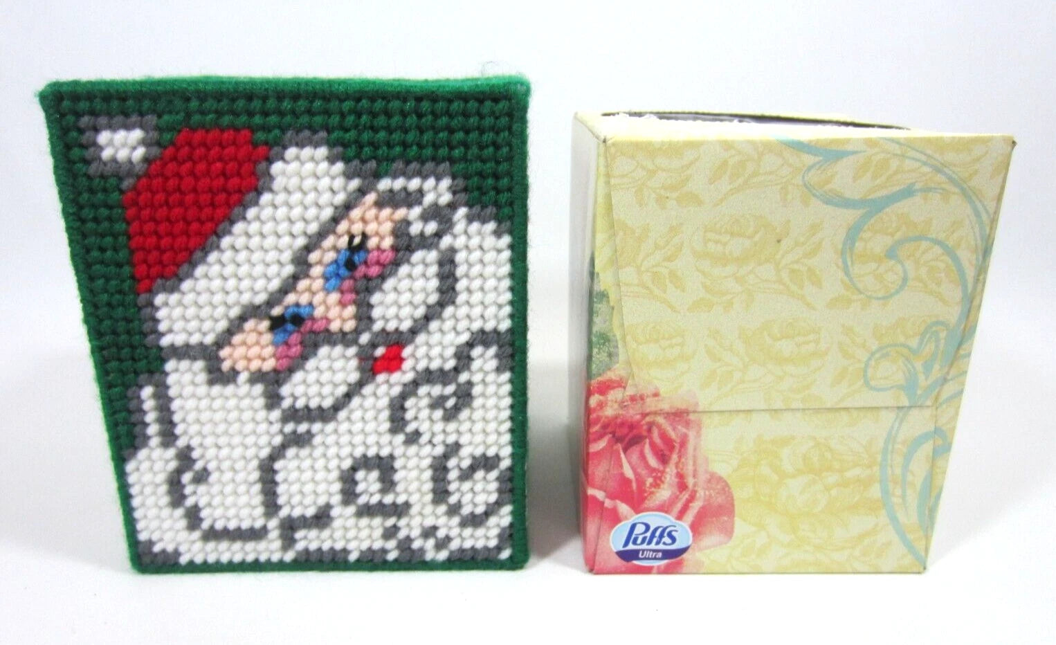 Vintage Handmade Needlepoint Christmas Tissue Box Cover Santa Claus Square MINTY | eBay