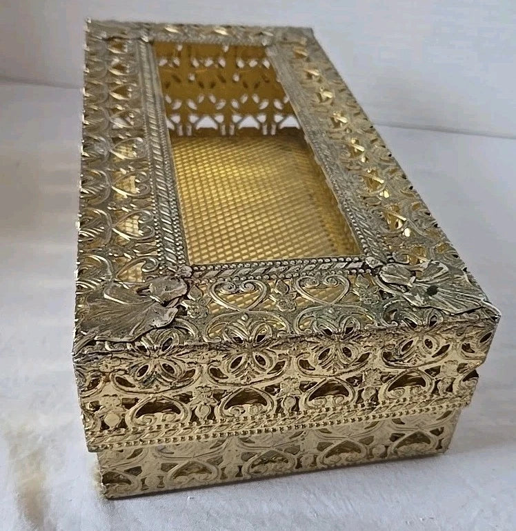 Vintage Hollywood Regency Brass Tissue Box Cover Ornate Filigree Mesh Lid Vanity | eBay