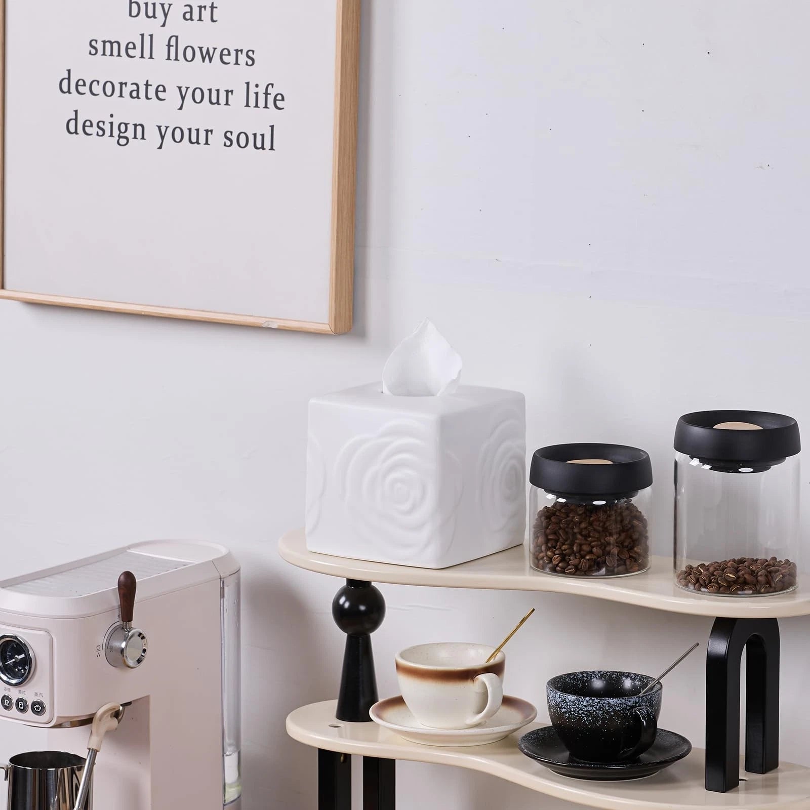 White Ceramic Rose Tissue Box Cover, Carved Flowers Large Square Tissue Box H... | eBay