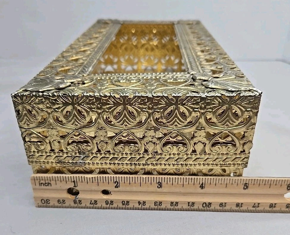 Vintage Hollywood Regency Brass Tissue Box Cover Ornate Filigree Mesh Lid Vanity | eBay