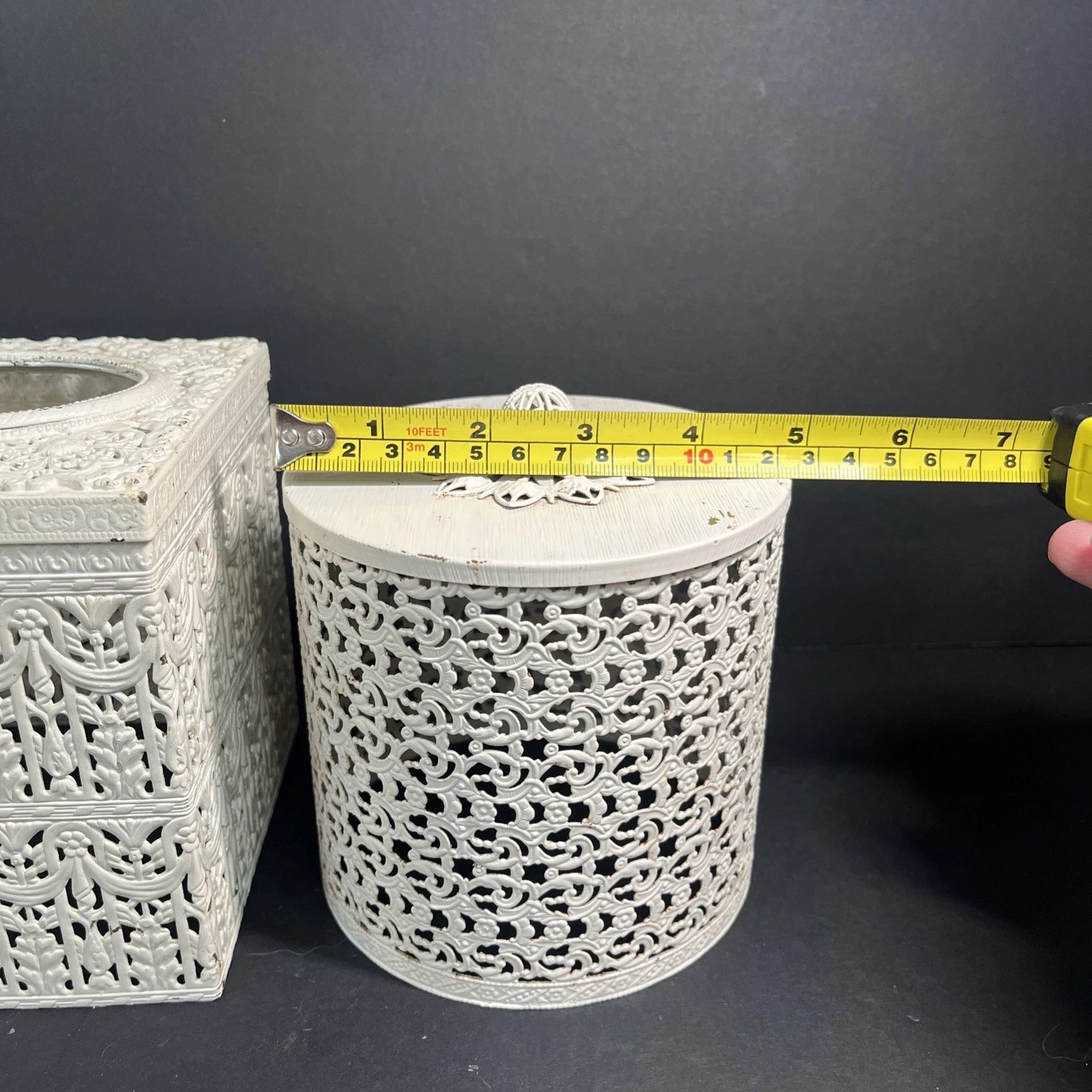 Vtg Fancy Farmhouse Tissue Box Cover & Toilet Paper Roll Cover Metal Filigree | eBay