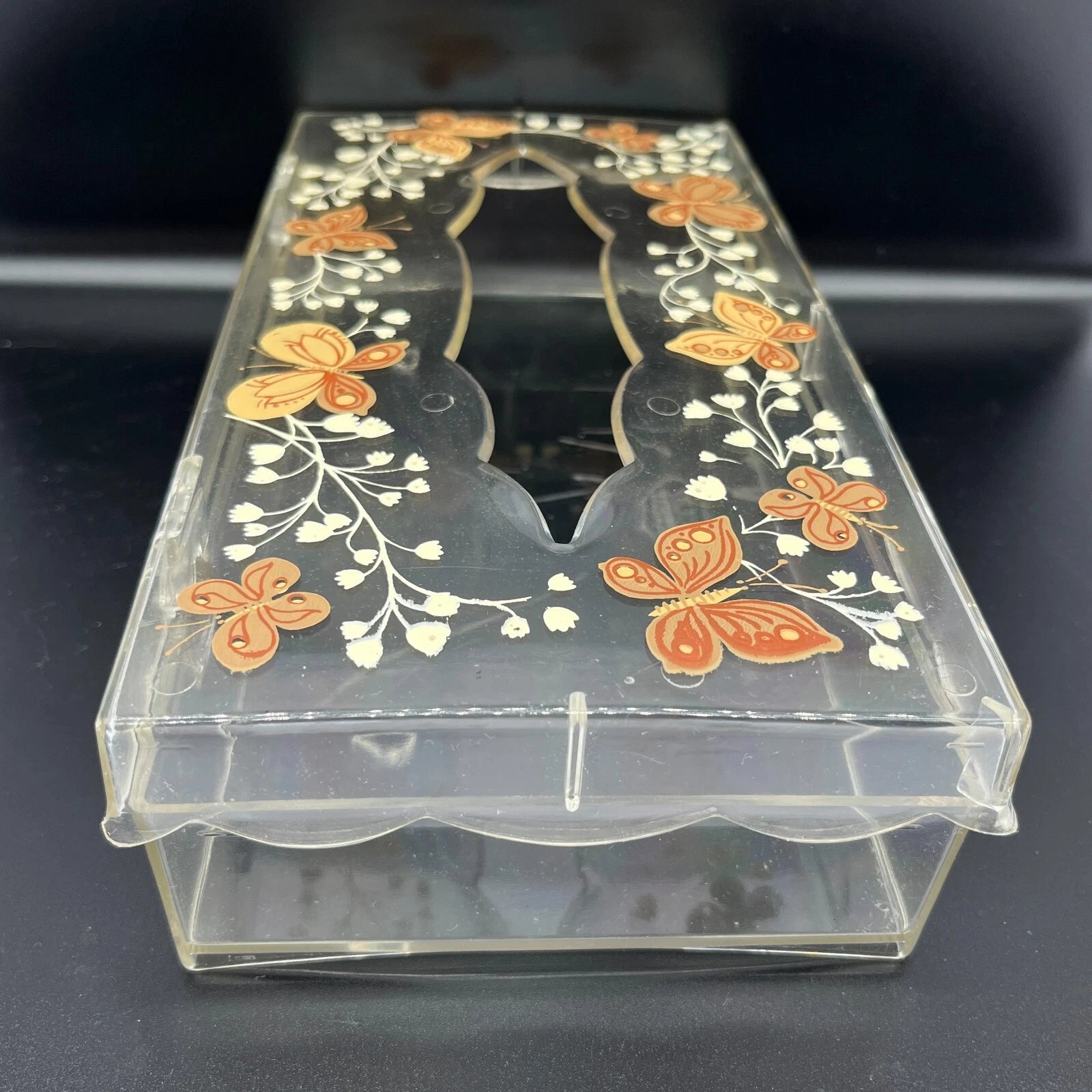 Vtg Acrylic Clear Tissue Box Cover Holder with Hinged Lid Butterflies Wolff | eBay