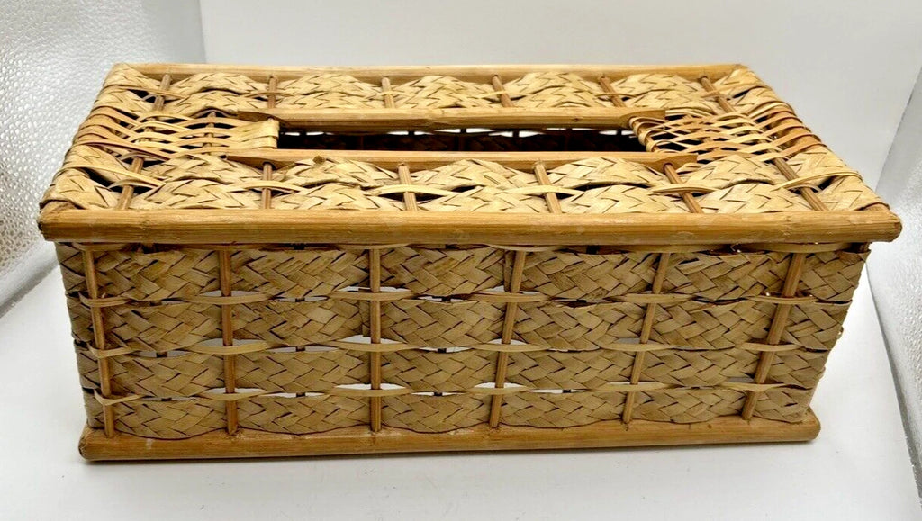 Wicker Straw Bamboo 70's Tissue Box Cover Woven Boho Shabby Chic Jungalow VTG | eBay