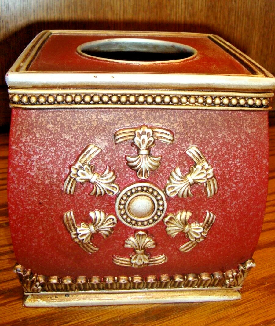 Tissue Box Cover Holder Ceramic Square Burgundy+ Resin Gold & Silver Accents S12 | eBay
