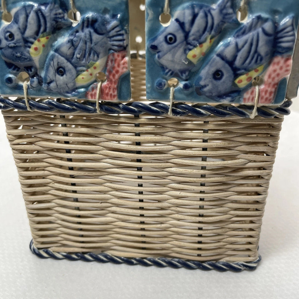 Vintage Ceramic Fish Tile Square Tissue Box Cover Woven Wicker Beach Sea Life | eBay