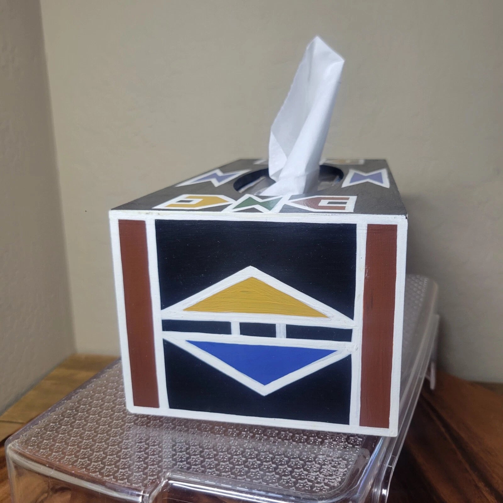 Wooden Tissue Box Cover Hand Painted Geometric Mission Style Southwest | eBay