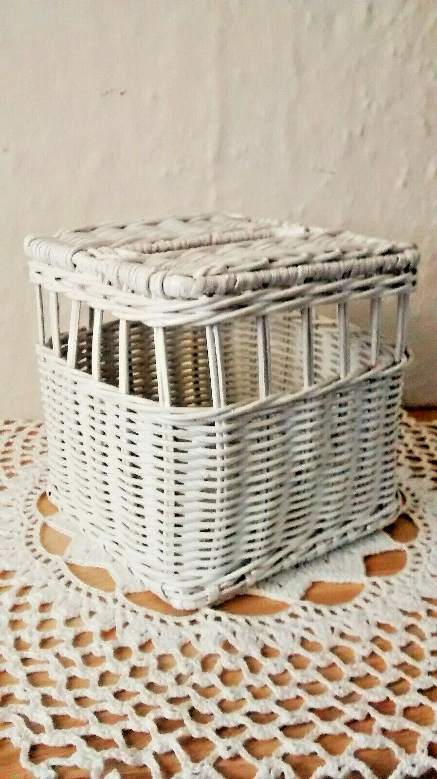 Vtg Woven Wicker Rattan White Cube Tissue Box Cover Holder | eBay