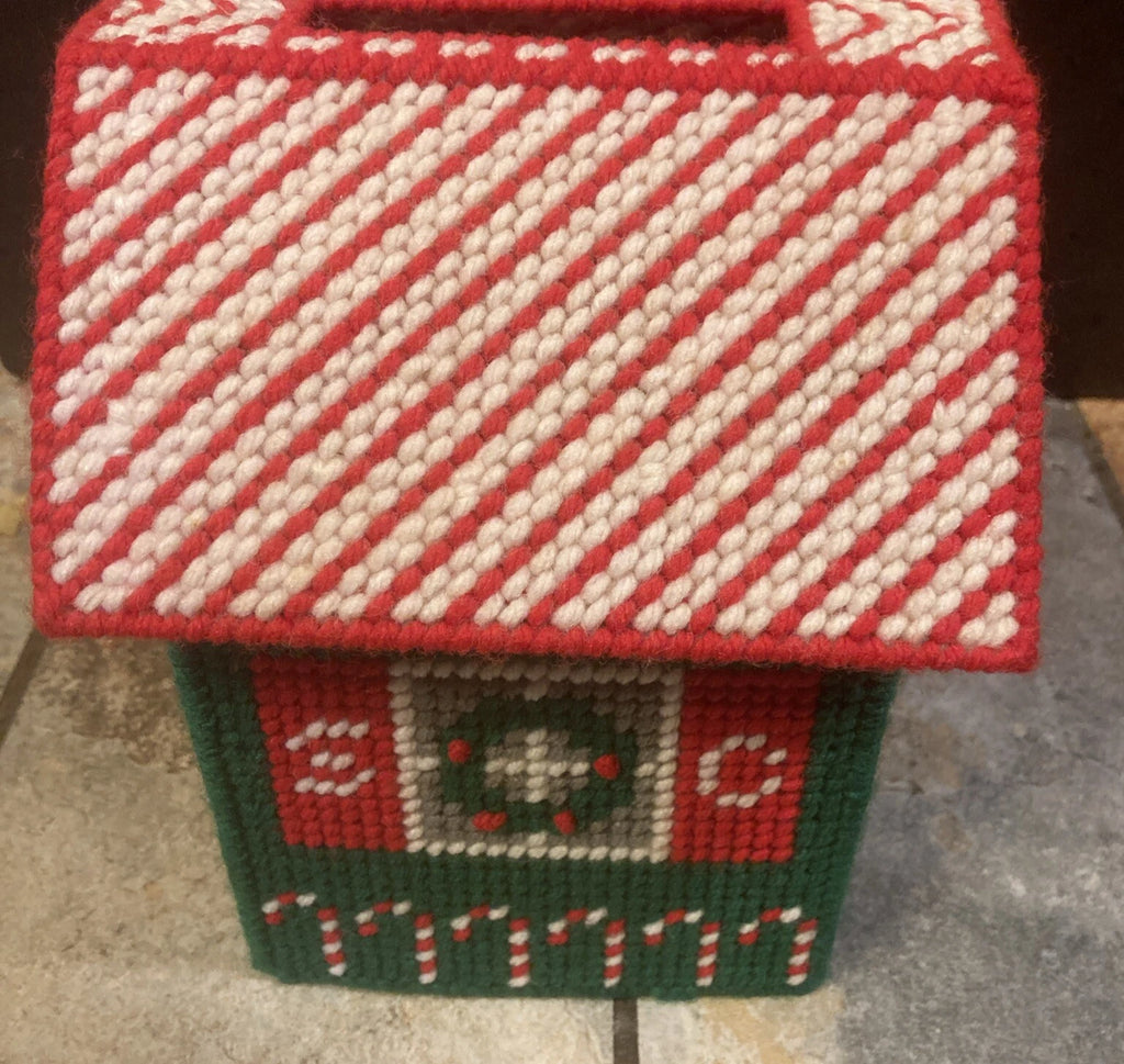Vintage Christmas Santa & Candycanes Holiday House Needlepoint Tissue Box Cover | eBay