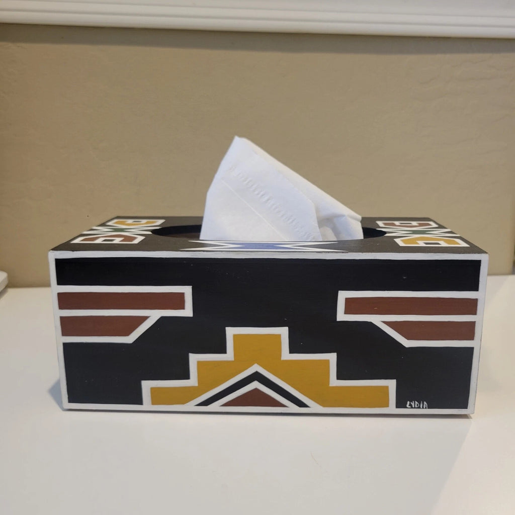 Wooden Tissue Box Cover Hand Painted Geometric Mission Style Southwest | eBay