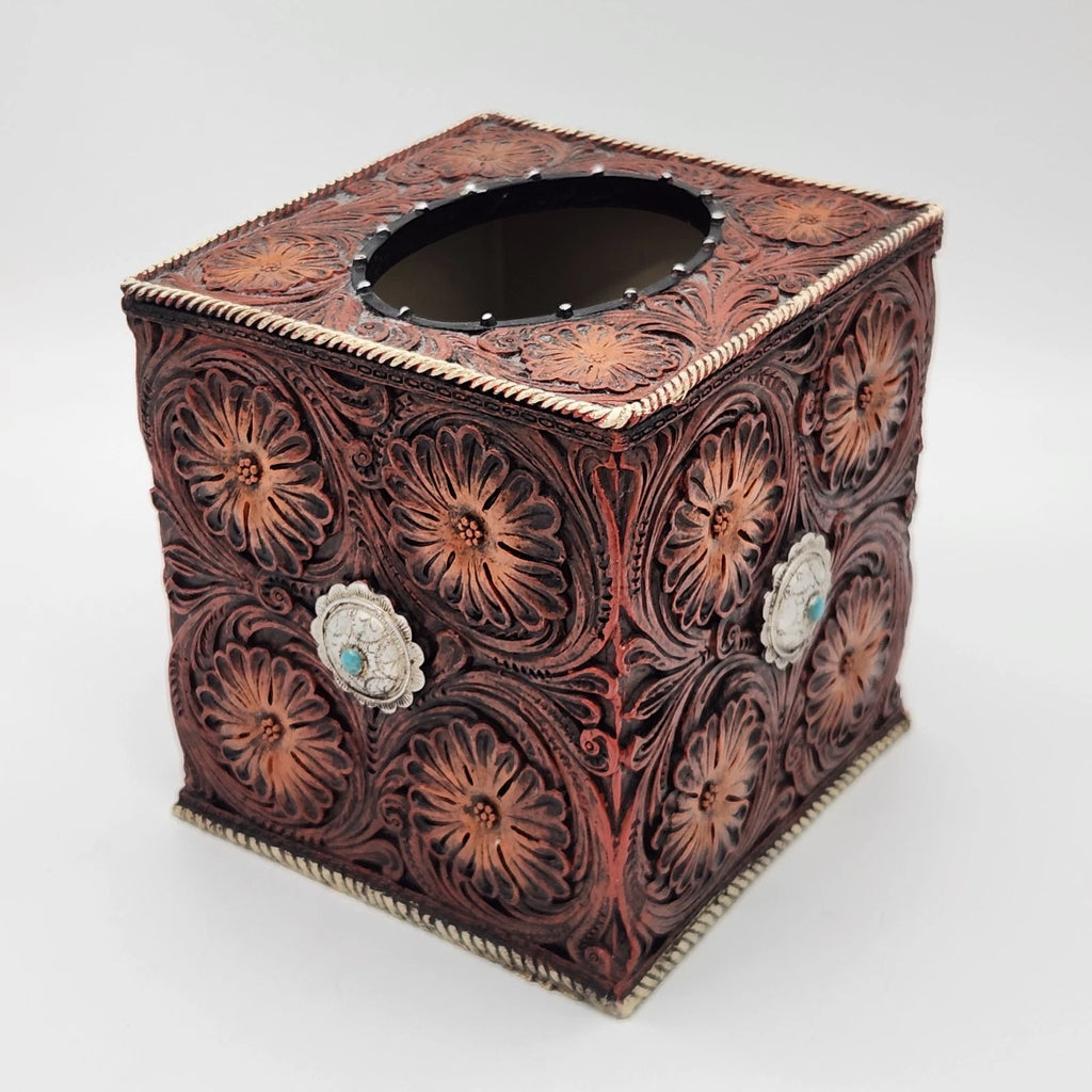 Western Tooled Leather Tissue Box Cover Polyresin | eBay