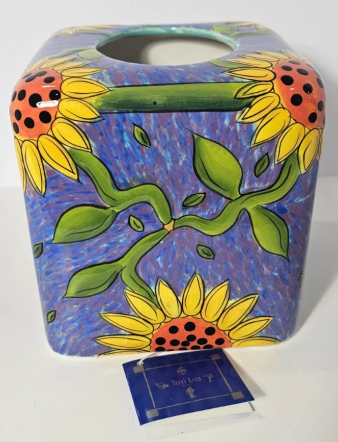 NIB VTG Terri Kern Designs Ceramic Tissue Cover Sunflower 2005 Bright Colors | eBay