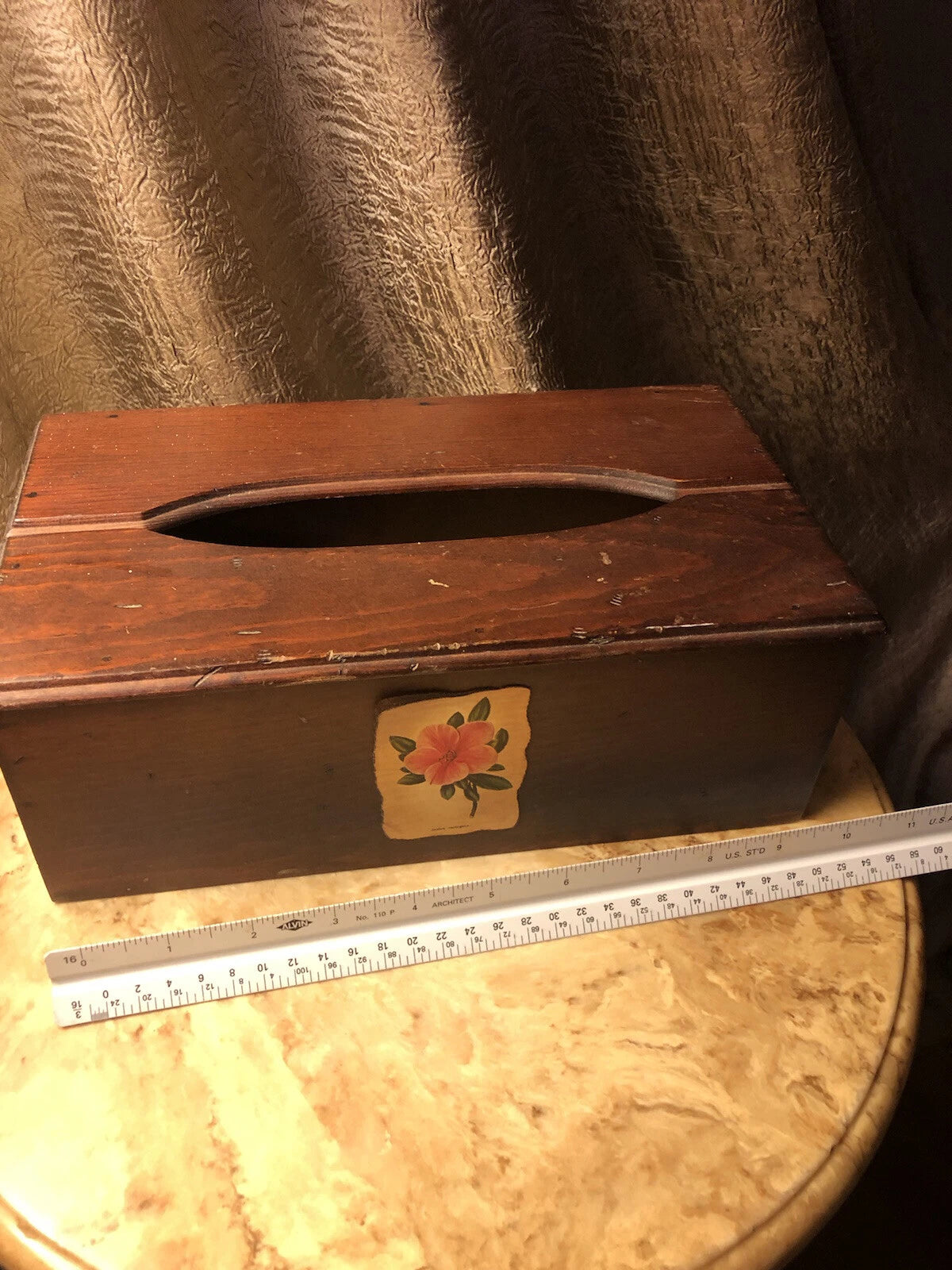 Wooden Napkin and Tissue Box with Floral Decals VTG | eBay