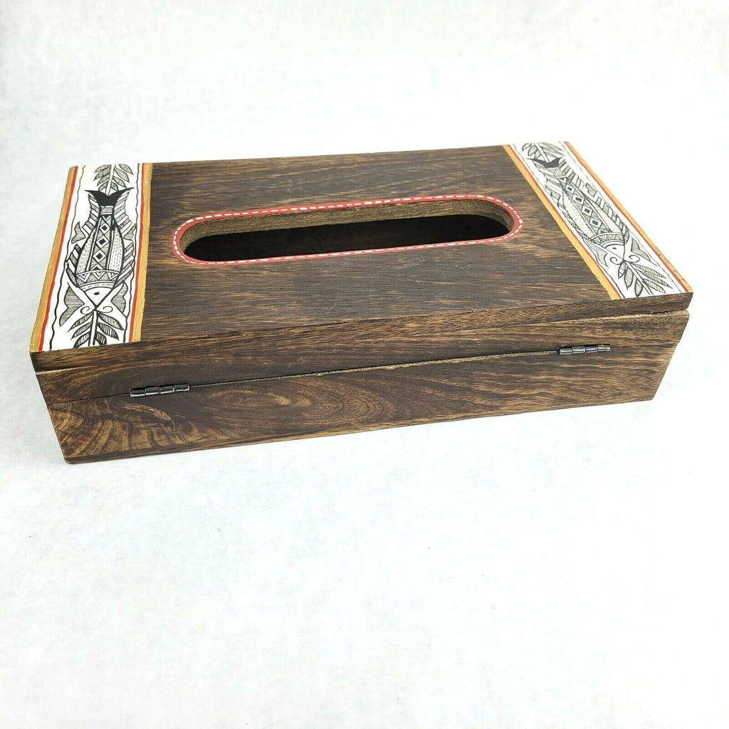 Wood Tissue Box Hand Painted Holder Boho Rustic Decor Hinged Tissue Paper Holder | eBay