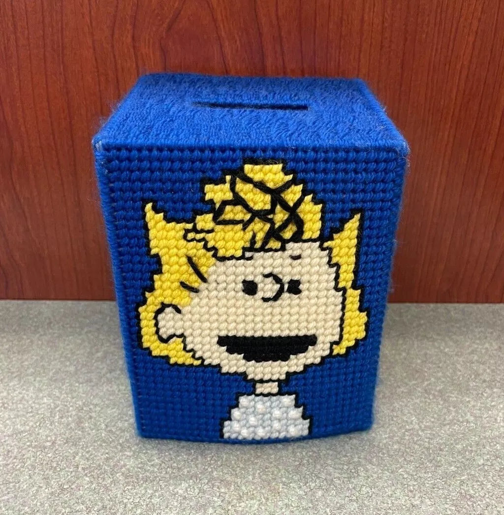 Peanuts Lucy Handmade 5.5" Plastic Canvas Tissue Box Holder Sewn Blue | eBay