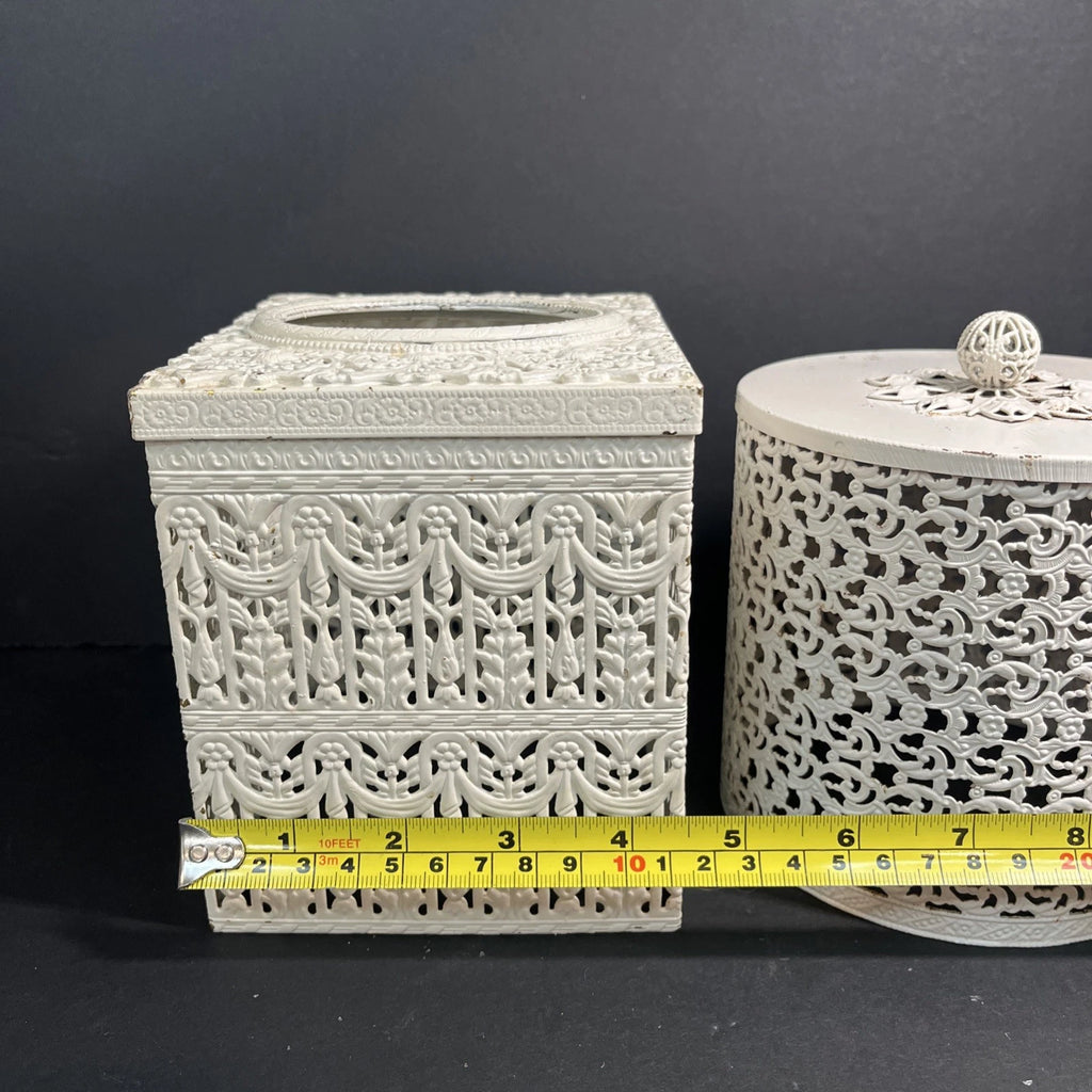 Vtg Fancy Farmhouse Tissue Box Cover & Toilet Paper Roll Cover Metal Filigree | eBay