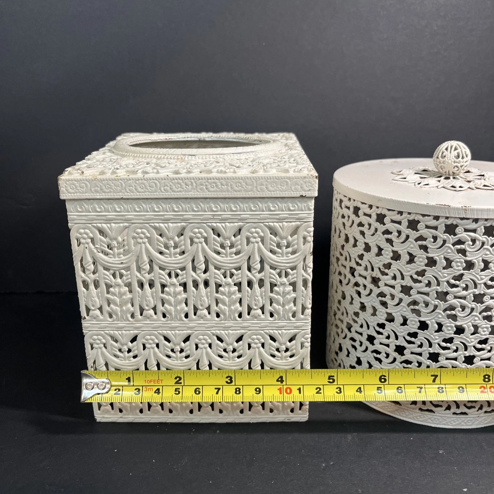 Vtg Fancy Farmhouse Tissue Box Cover & Toilet Paper Roll Cover Metal Filigree | eBay