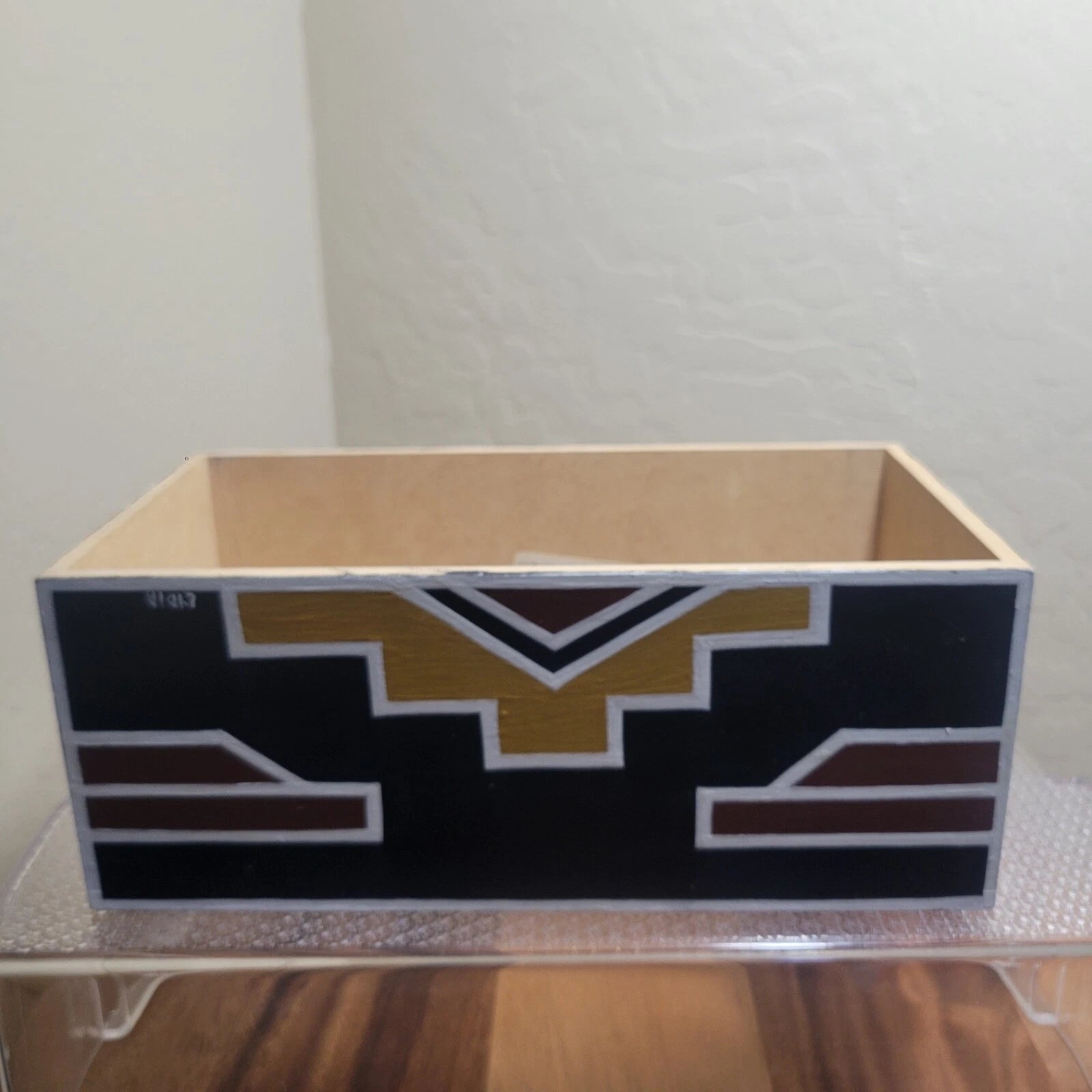 Wooden Tissue Box Cover Hand Painted Geometric Mission Style Southwest | eBay